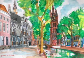 Delft, Oude Delft, historische gracht nabij De Oude Kerk