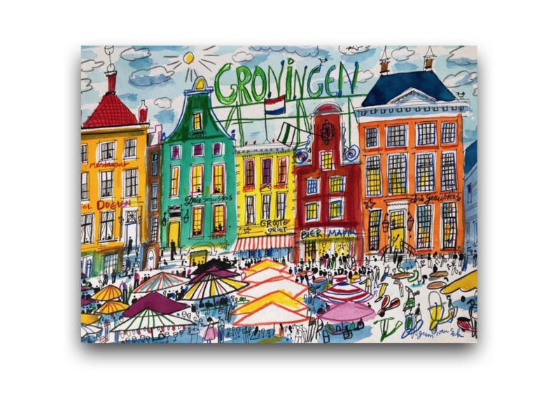 Groningen - De Grote Markt  met eetcafés