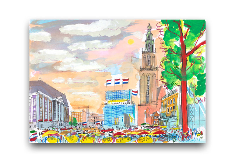 Groningen - Grote Markt met het Stadhuis en Vindicat