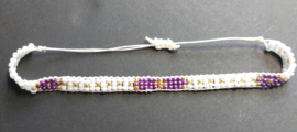 Handgeweven armband wit/paars
