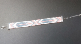 Handgeweven armband wit/rose/lichtblauw