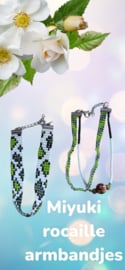 Handgeweven armband set Groen/wit