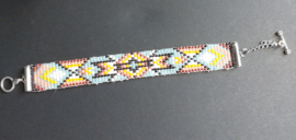 Handgeweven armband oranje/blauw/bruin