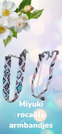 Handgeweven armband set rose/wit
