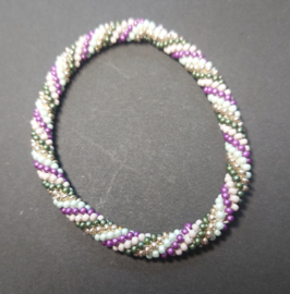 Ronde buis armband in groen/lila/beige