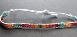 Handgeweven armband oranje/blauw/bruin