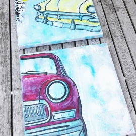 Schilderij Auto (Rode Mini Cooper)