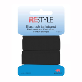 Taillebandelastiek zwart 2,5cm 1 mtr