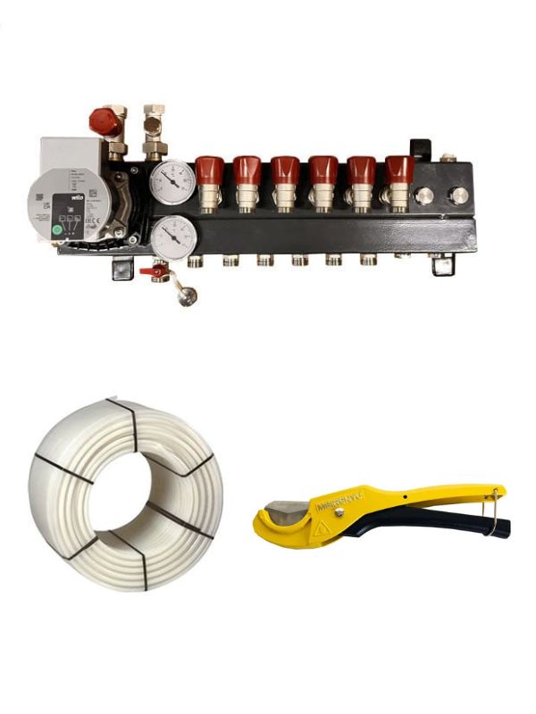 8 groep compact verdeler , 800mtr 16mm buis , aansluitkoppelingen , kniptang ,voor circa 80m2