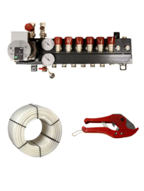 6 groep compact verdeler , 600mtr 16mm buis , aansluitkoppelingen , kniptang ,voor circa 60m2