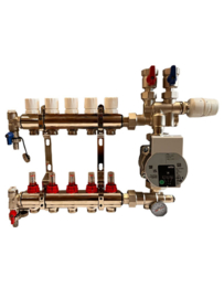 1 groep vloerverwarming verdeler RVS met pomp rechts bovenaansluiting