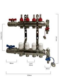 4 groeps vloerverwarming verdeler RVS zonder pomp