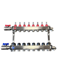 8 groeps vloerverwarming verdeler RVS zonder pomp