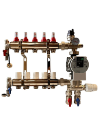 1 groep vloerverwarming verdeler RVS met pomp rechts onderaansluiting