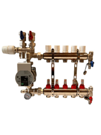 1 groep vloerverwarming verdeler RVS met pomp links bovenaansluiting