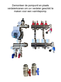 6 groep vloerverwarming verdeler RVS met pomp rechts bovenaansluiting