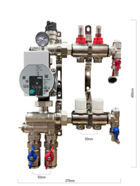 2 groeps vloerverwarming verdeler RVS met pomp