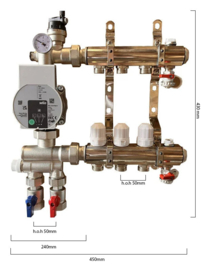 4 groep vloerverwarming verdeler RVS basic met pomp