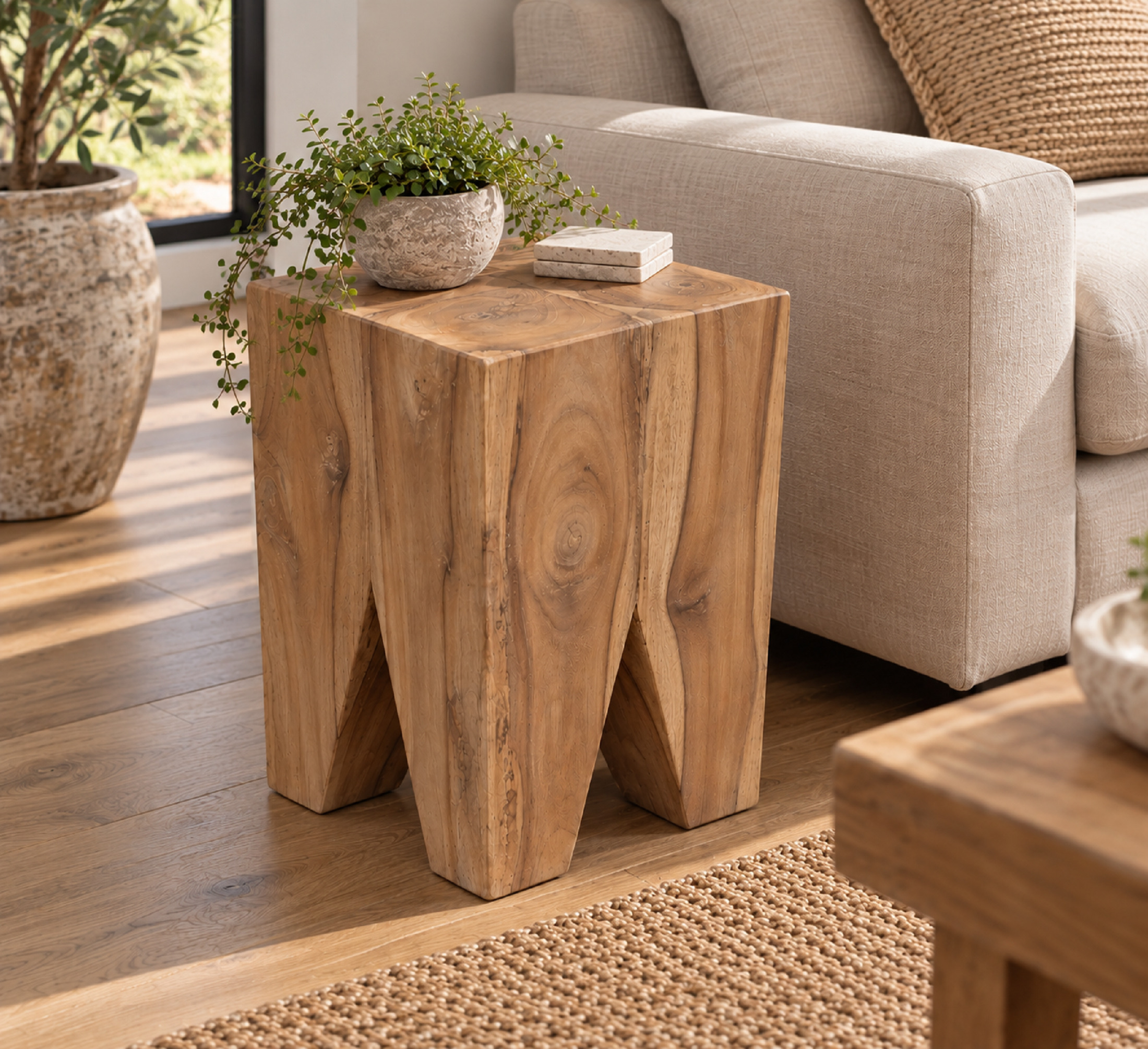 KUBA massief teak bijzettafel | Zuil