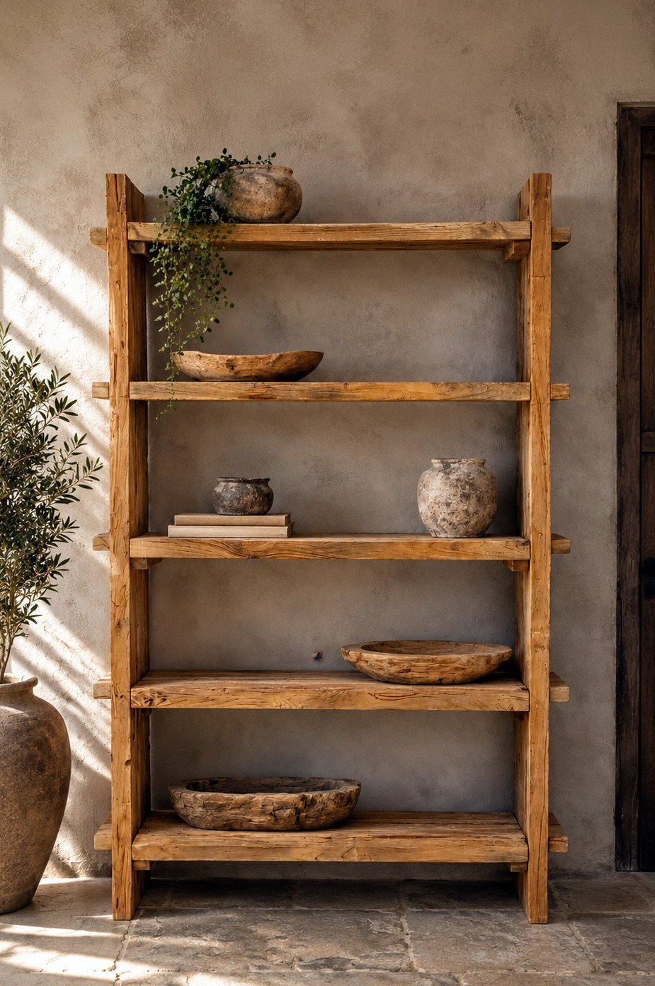 Teak erosie boekenkast roomdivider