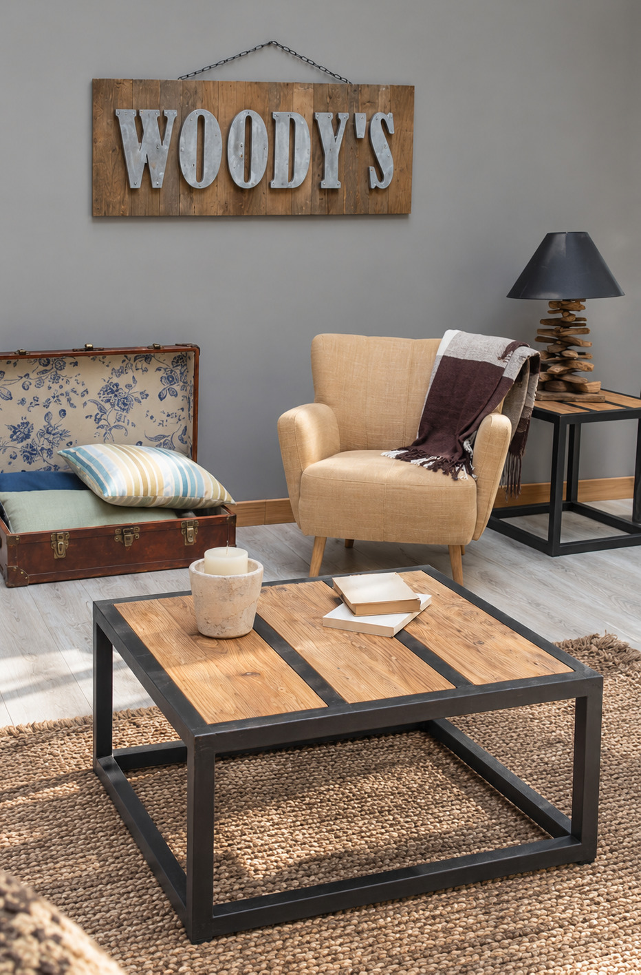 Lyno salontafel Industrial Teak & Metal black