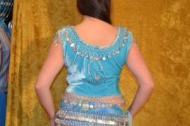 Turquoise fluwelen top, zonder mouw