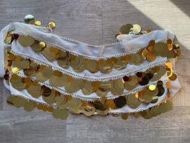 RR11 Heupsjaal met rijen goudkleurige pailletten. Sjaal is in diverse kleuren te bestellen.