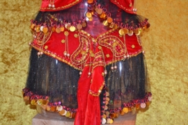 F08 Fluwelen sjaal met gazen schootje. Sjaal is in diverse kleuren te bestellen.