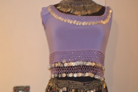 Stretchtop met goudkleurige muntrijen - diverse kleuren