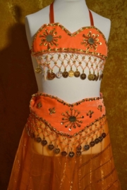 Fluwelen bh + voile rok Oranje/goud