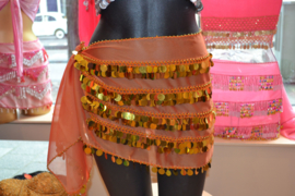 RR11 Heupsjaal met rijen goudkleurige pailletten. Sjaal is in diverse kleuren te bestellen.