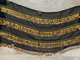 RR04 Heupsjaal met rijen goudkleurige pegels en munten. Sjaal is in diverse kleuren te bestellen.