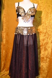 Muntenkostuum met bordeaux metallic rok