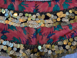 RR21B Rechthoek Batik sjaal met 2 rijen munten/pailletten