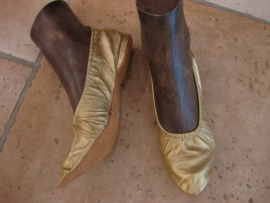 Schoenen goud- of zilverkleur met een zachte zool en een klein hakje