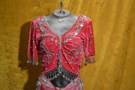 Roze fluwelen top met korte mouw