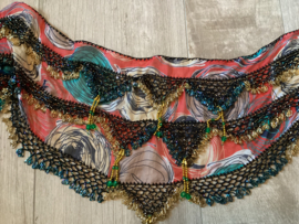 RA06 Halfronde sjaal met kraalpiramides op batikstof - diverse kleuren