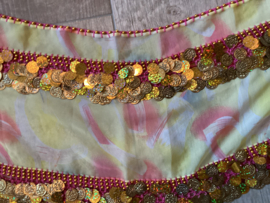 RR21B Rechthoek Batik sjaal met 2 rijen munten/pailletten