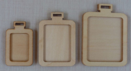 3 houten mini borduurhangers / lijstjes RECHTHOEK