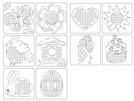 10 witte borduurkaarten ASSORTI (nr 1)  - 10 x 10 cm