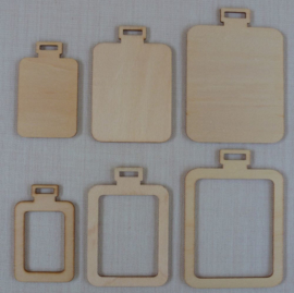 3 houten mini borduurhangers / lijstjes RECHTHOEK