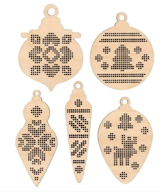 5 houten borduurhangers KERST