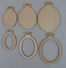 3 houten mini borduurhangers / lijstjes OVAAL