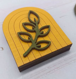 Houten naaldendoosje BLAD GEEL