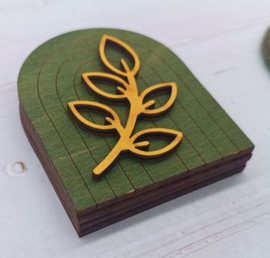 Houten naaldendoosje BLAD GROEN