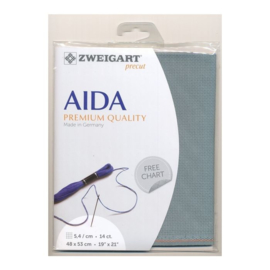 Aida 14 count Misty Blue 594 / Zweigart - 48 x 53 cm