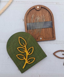 Houten naaldendoosje BLAD GROEN