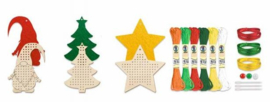 DIY pakketje houten borduurhangers KERST
