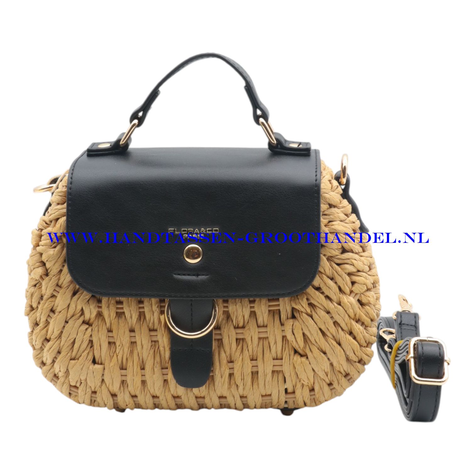 N73 Handtas Flora & Co c1046 natuur/zwart