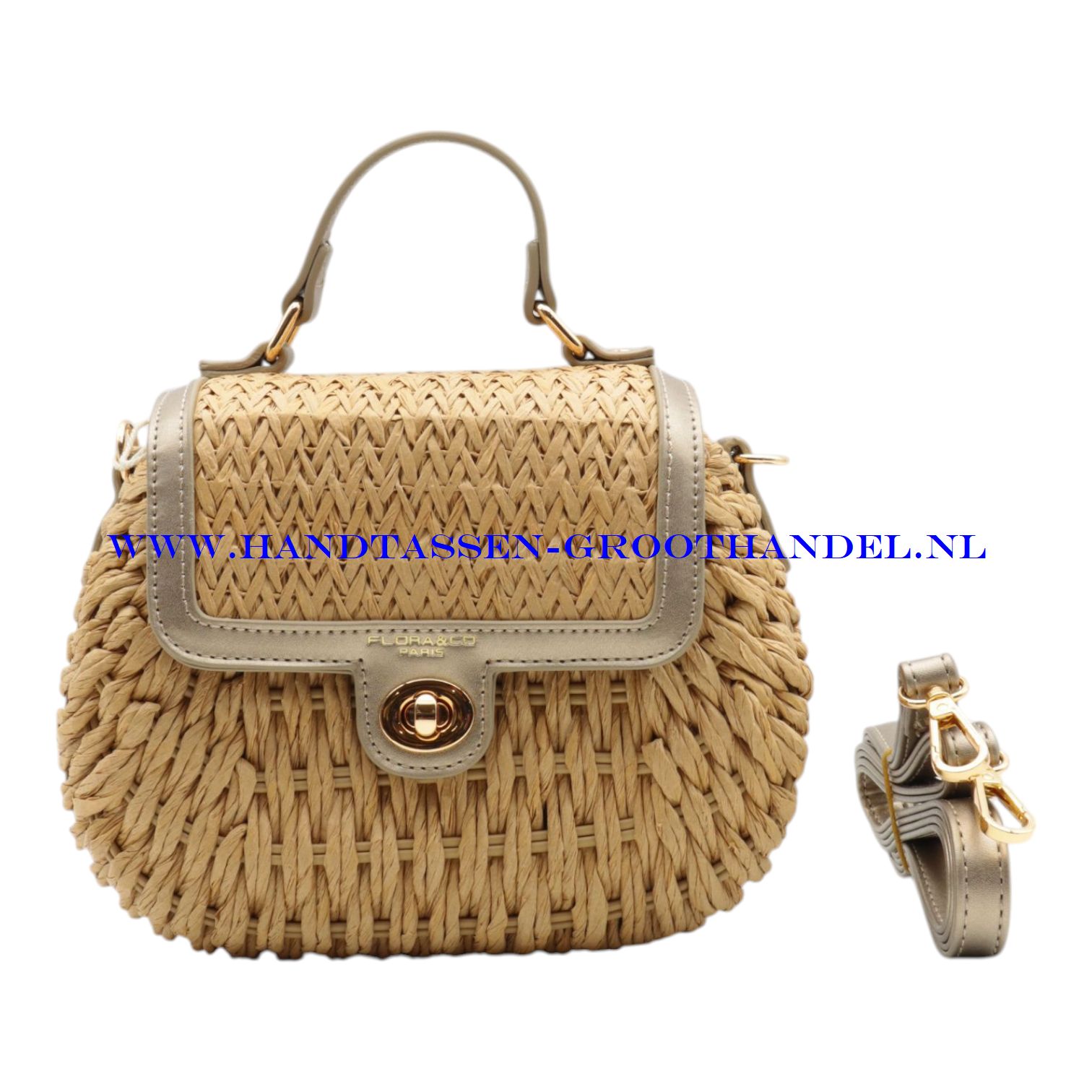 N73 Handtas Flora & Co c1071 natuur/taupe metal (goud)